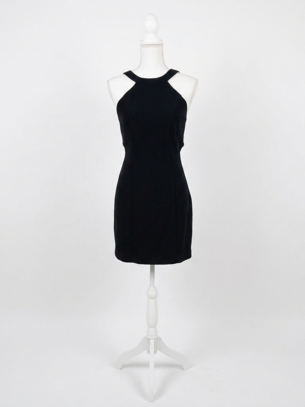 Vintage Alchemy New York Black Halter Mini Dress Open Back 90s Minimalist 6 Y2K